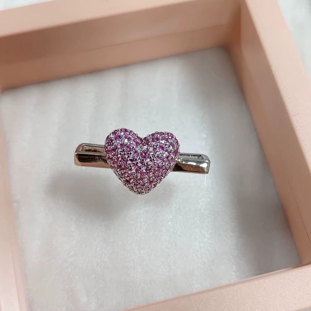 Charm Clip · Pink Heart, silver