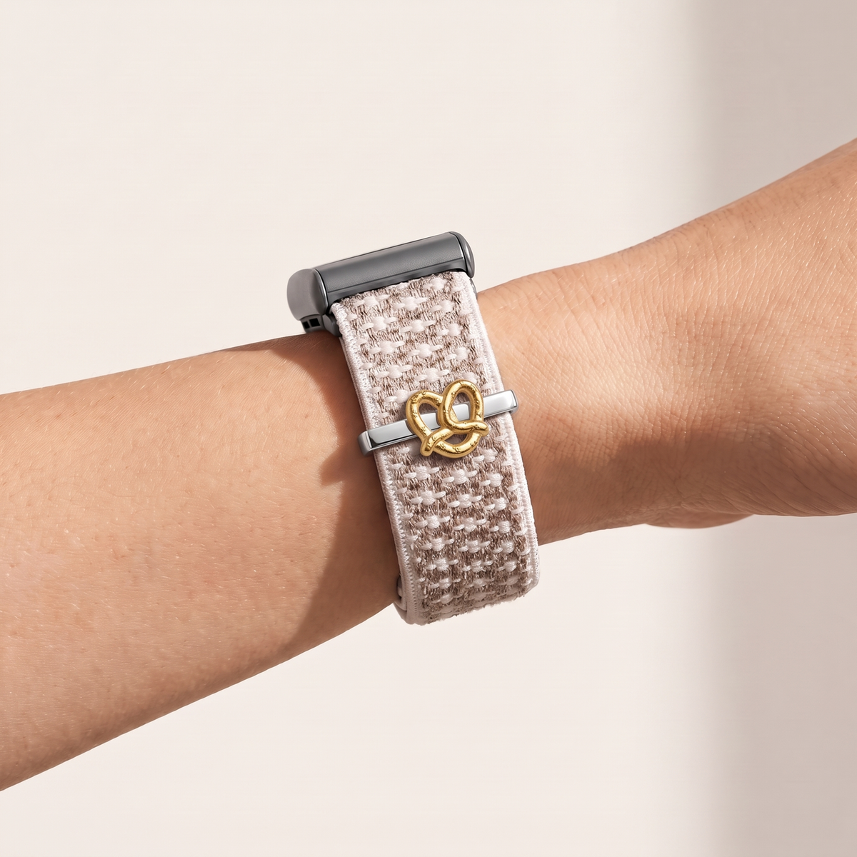 Charm Bar · Pretzel worn on a knit band